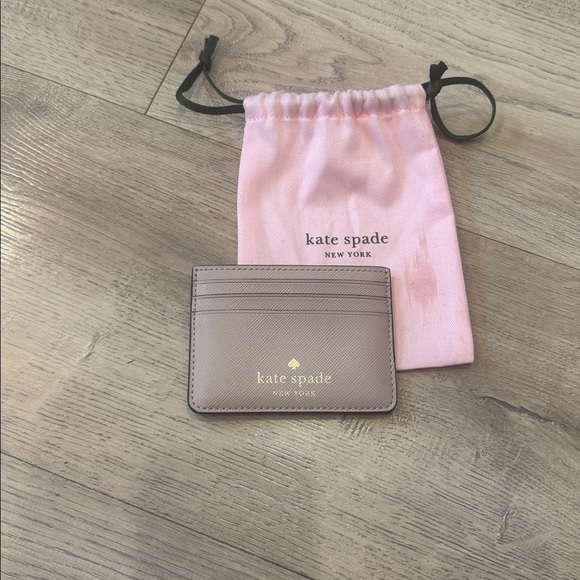 Kate Spade Taupe Card Holder with Pink Pouch - Picture 2 of 4